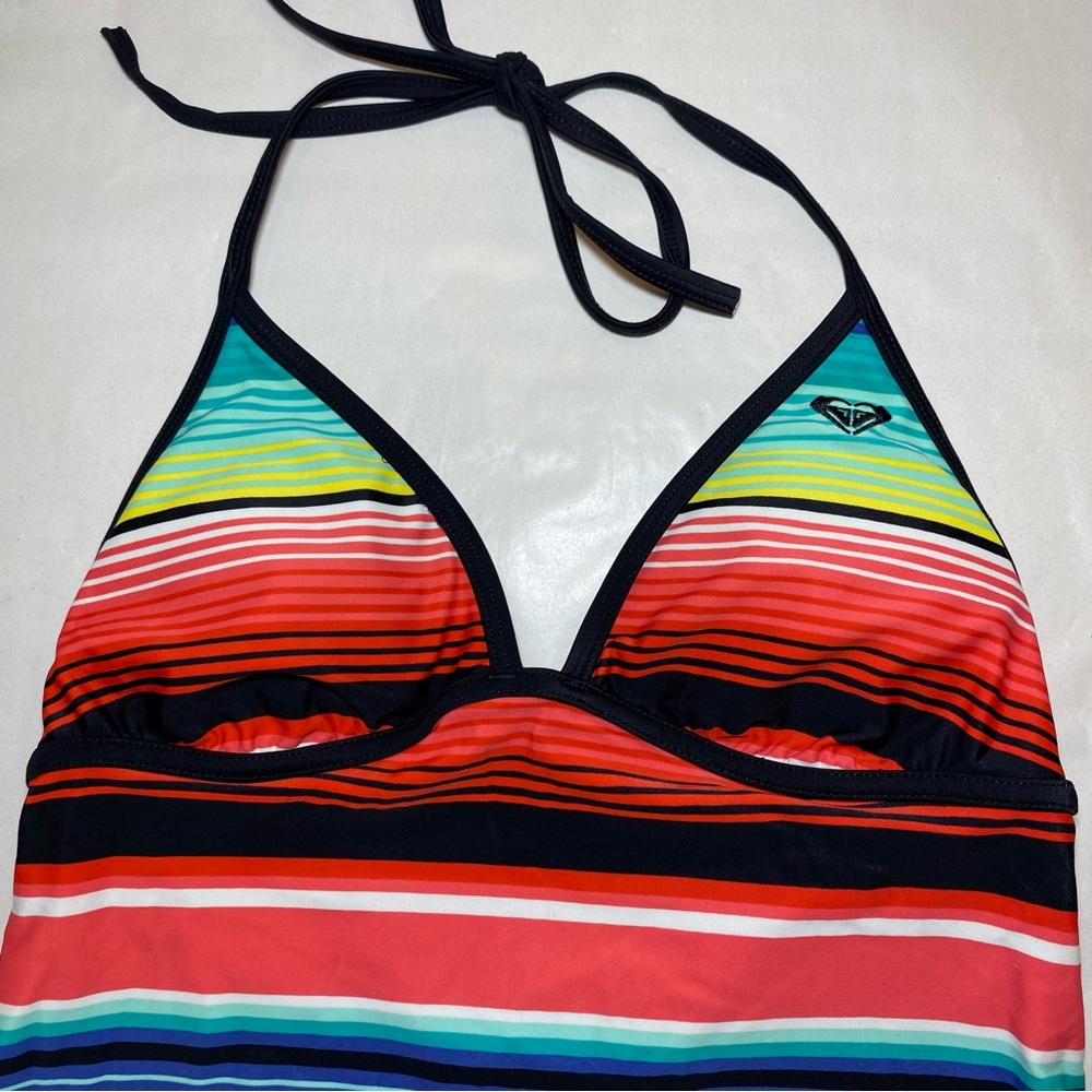 Roxy Swimsuit Two Piece Set Tankini Halter Multicolored Striped Women’s Medium - Picture 4 of 7